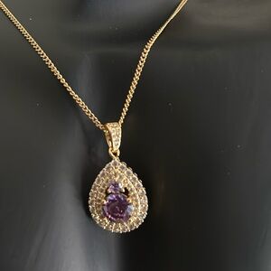 Gold Purple Teardrop Necklace
